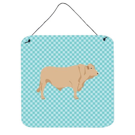 MICASA Charolais Cow Blue Check Wall or Door Hanging Prints6 x 6 in. MI225967
